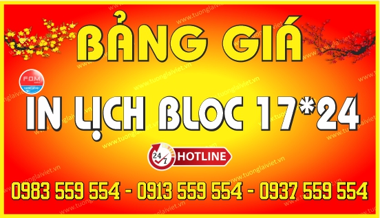 Bảng giá Lịch Bloc Khổ Đại 17x24