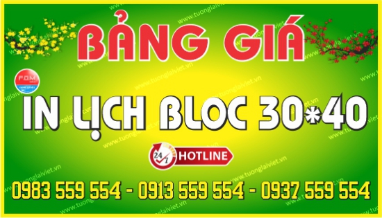 Bảng giá Lịch Bloc Siêu Cực Đại 30x40