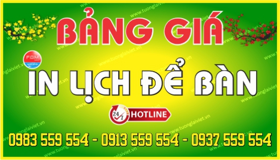 Bảng giá In Lịch Để Bàn 2026