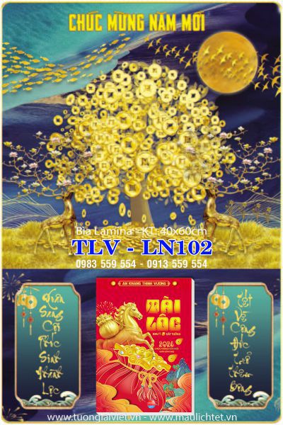 Bìa lịch gỗ laminate Lộc Kim Tiền