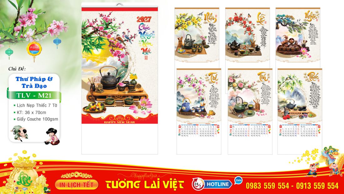 Lịch 7 tờ Chữ Thư Pháp