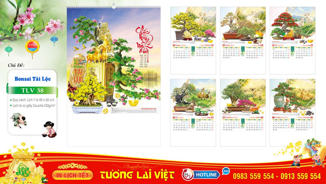 Lịch Lò Xo 7 Tờ BonSai