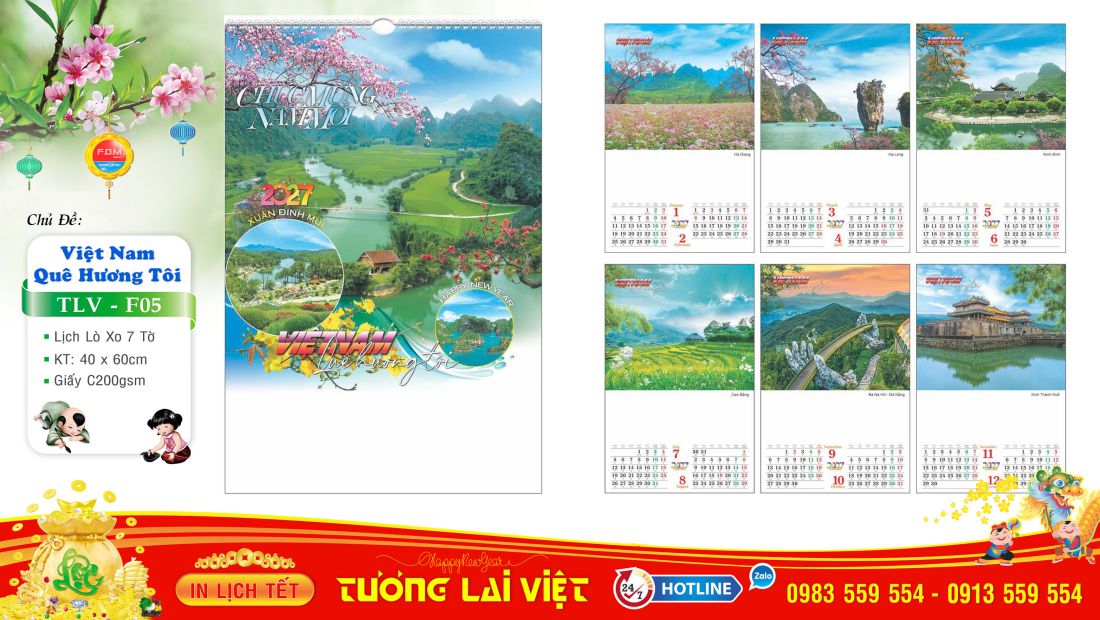 Lịch Lò Xo 7 Tờ Du Lịch Việt Nam