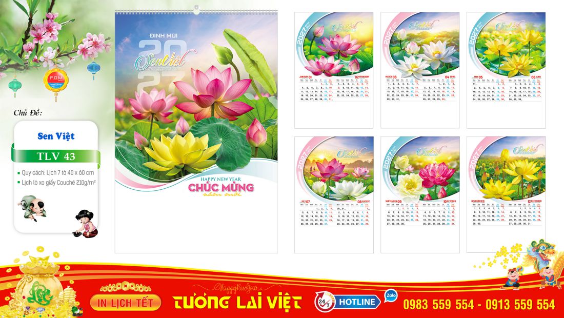 Lịch Lò Xo 7 Tờ Sen Việt