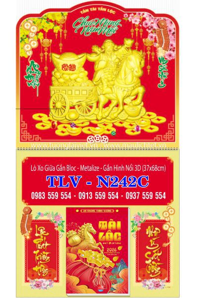Lịch lò xo giữa dán nổi Xuân Phát Tài