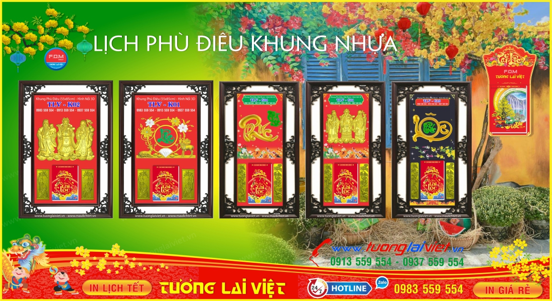 Mẫu Lịch Tết Phù Điêu Khung Nhựa